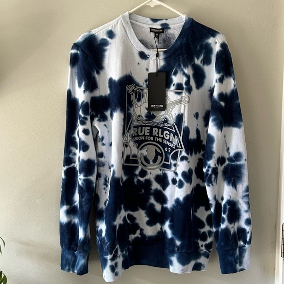 True Religion Tie Dye Sweatshirt Blue White Size Small NWT - Picture 4 of 12